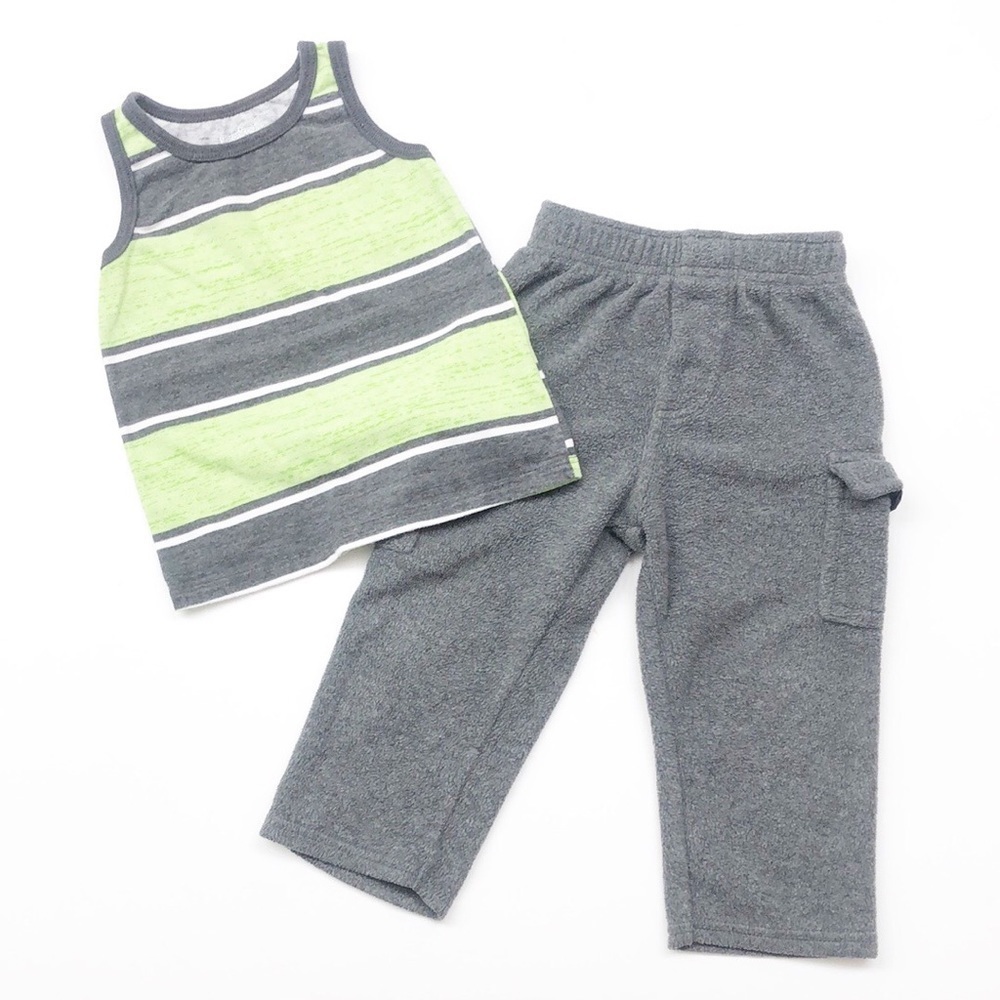 Garanimals gray/green striped tank top + gray sweatpants baby boy outfit